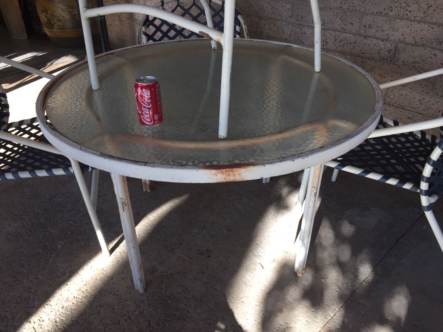 Mid-Century Tropitone Outdoor Patio Set With 5 Woven Chairs And Glass Top Table [Photo 10]