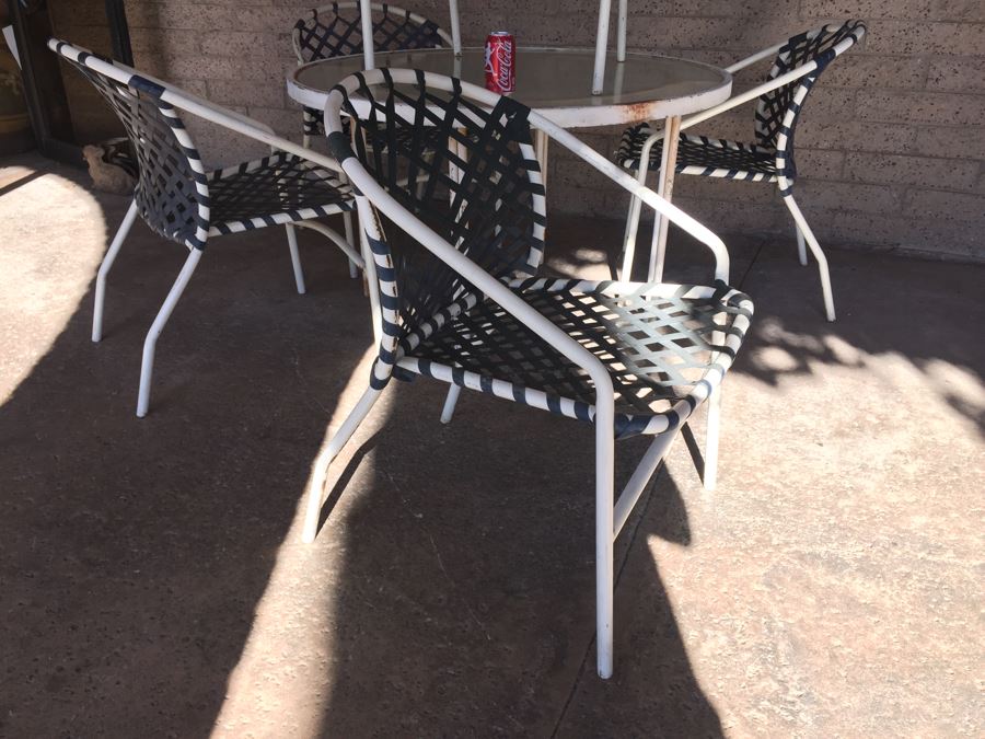 Mid-Century Tropitone Outdoor Patio Set With 5 Woven Chairs And Glass Top Table [Photo 3]