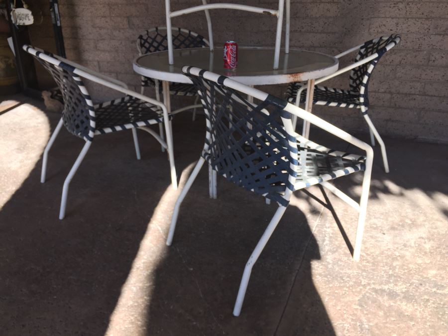 Mid Century Tropitone Outdoor Patio Set With 5 Woven Chairs And