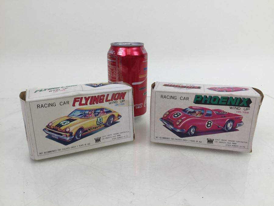 Pair Of Wind Up Racing Cars 'Flying Lion' HR-755 And 'Phoenix' HR-758 Porsche COTC Korea New In Box [Photo 1]