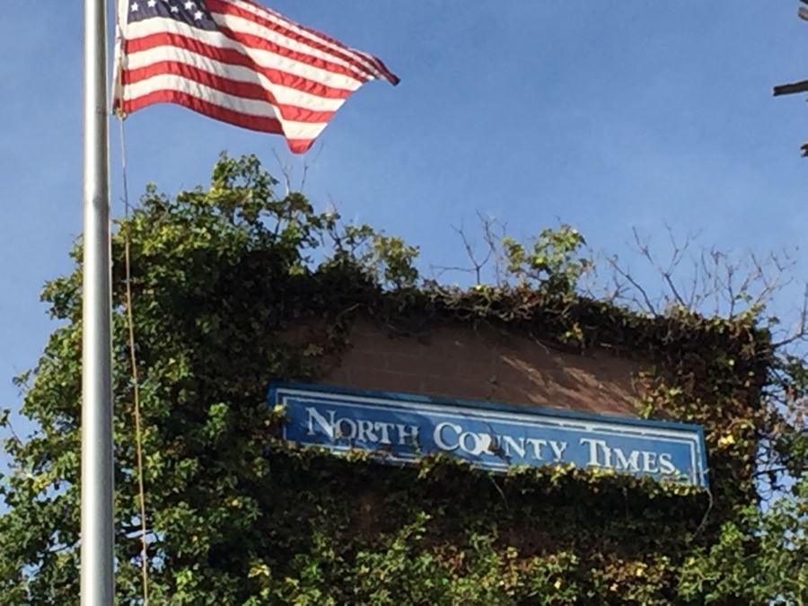 North County Times Blue Newspaper Sign Off Of Coast 101 In Oceanside Sign #1 [Photo 2]
