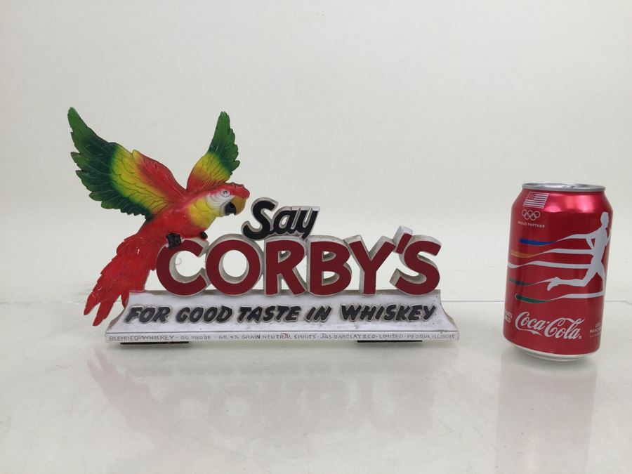 'Say Corby's For Good Taste In Whiskey' Liquor Store Bar Display Advertising Parrot