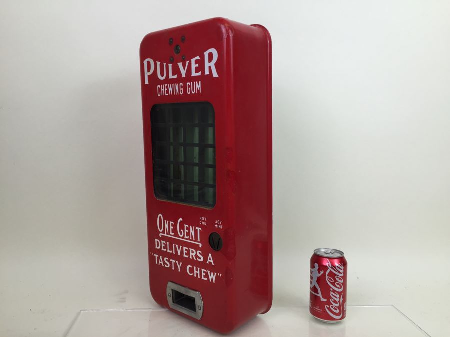 PULVER Chewing Gum One Cent Deliver A 'Tasty Chew' Coin Op With Moving Clown Red Porcelain Working With Key [Photo 2]