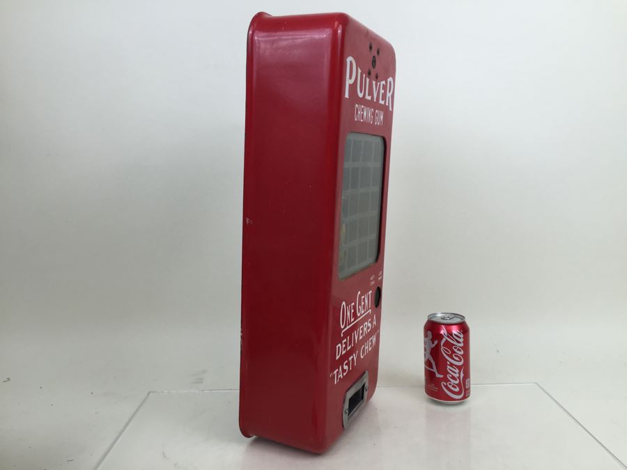 PULVER Chewing Gum One Cent Deliver A 'Tasty Chew' Coin Op With Moving Clown Red Porcelain Working With Key [Photo 18]