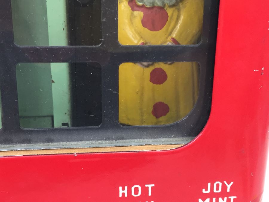 PULVER Chewing Gum One Cent Deliver A 'Tasty Chew' Coin Op With Moving Clown Red Porcelain Working With Key [Photo 8]