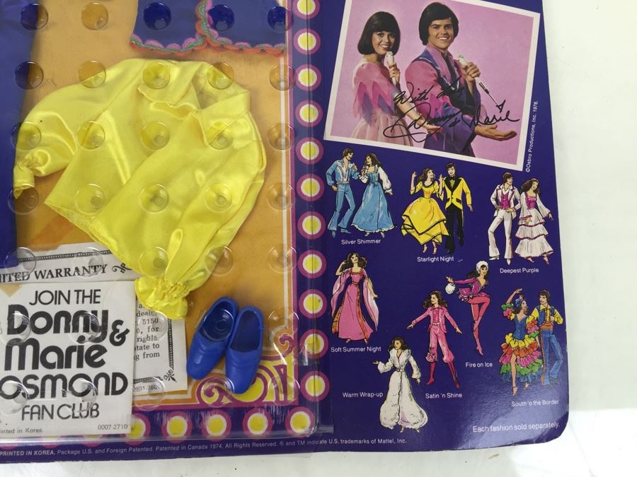 Donny & Marie Osmond Doll Action Figure Fashions 'Silver Shimmer', 'Deepest Purple', 'South 'O The Border' Mattel New On Card Vintage 1976 [Photo 23]
