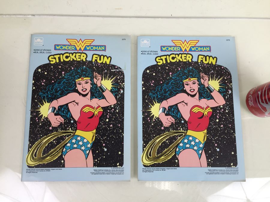 Pair Of Golden Books Wonder Woman Sticker Fun DC Comics New Old Stock Vintage 1991