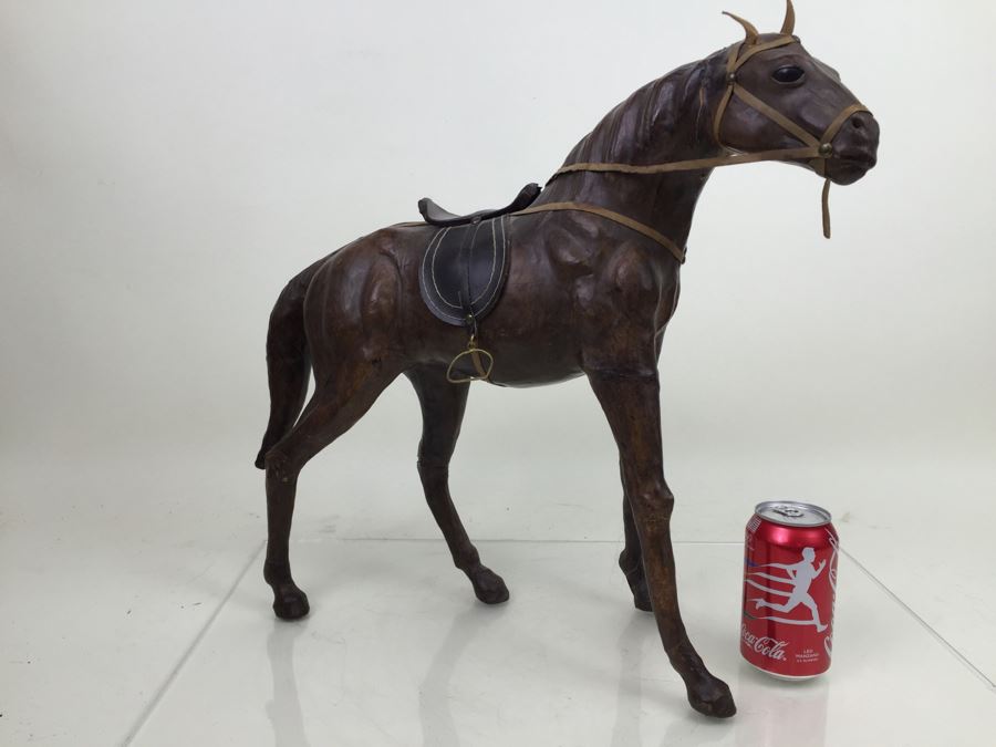 Large Leather Bound Horse Statue Figure With Saddle And Bridle