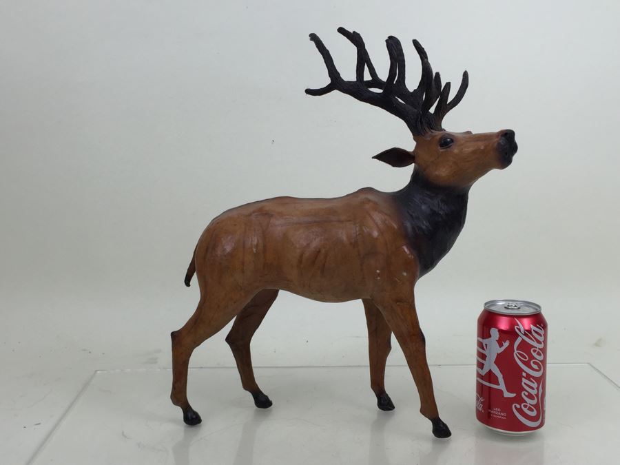 Large Leather Bound Reindeer Elk Statue Figure