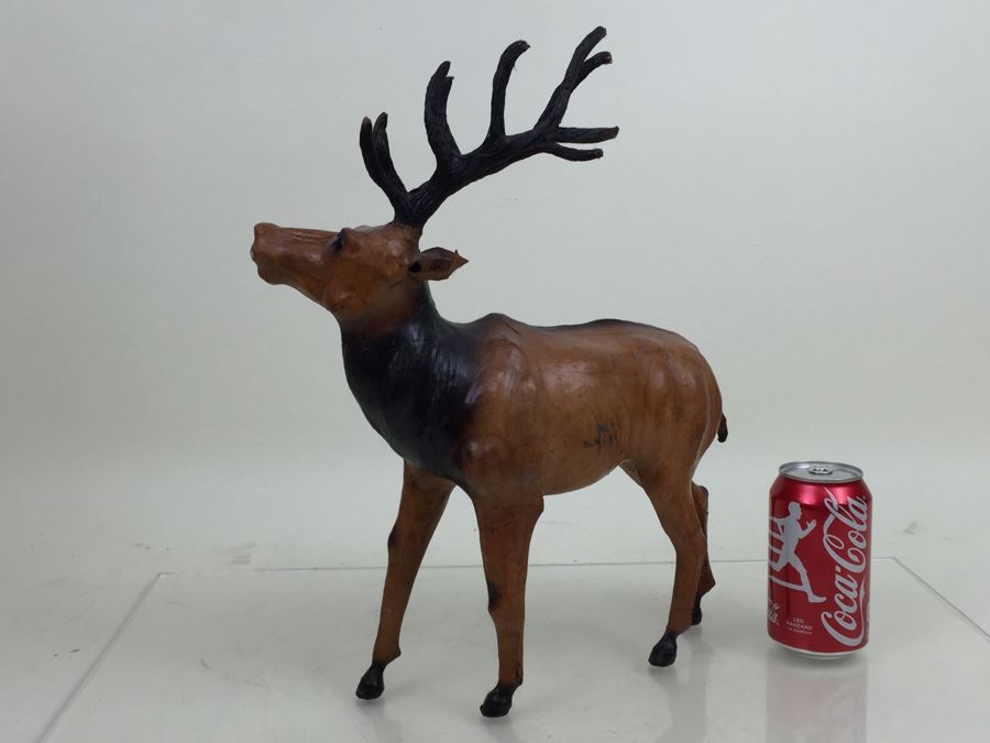 Large Leather Bound Reindeer Elk Statue Figure [Photo 8]