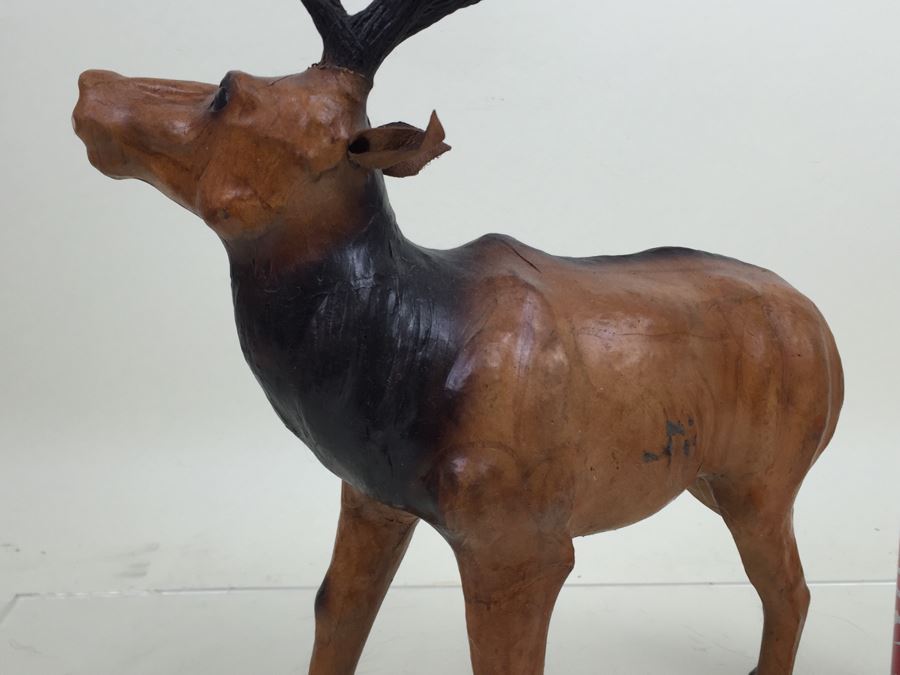 Large Leather Bound Reindeer Elk Statue Figure [Photo 9]