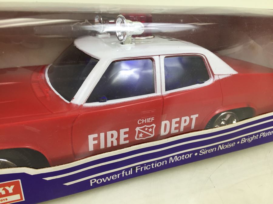 Pair Of Friction Cars 'Fire Chief Car' And 'Police Car' Lucky Hong Kong New In Box [Photo 4]