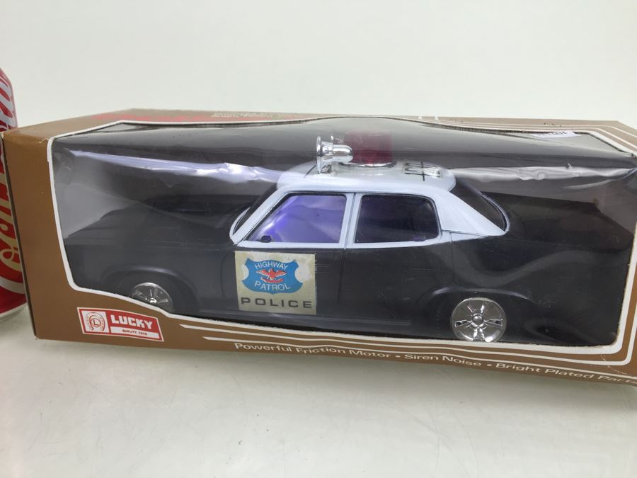 Pair Of Friction Cars 'Fire Chief Car' And 'Police Car' Lucky Hong Kong New In Box [Photo 6]