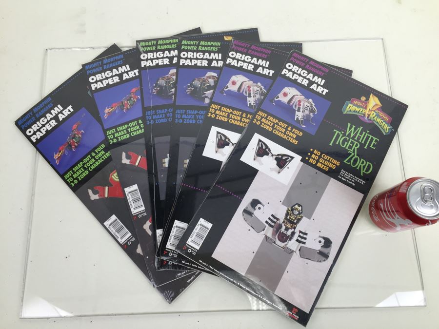 (6) Mighty Morphin Power Rangers Origami Paper Art 'White Tiger Zord', 'Tor The Shuttle Zord', And 'Red Dragon Zord' Vintage 1994