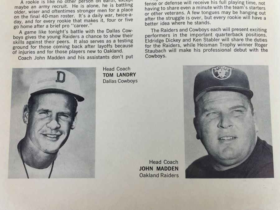 Oakland RAIDERS vs Dallas COWBOYS ROOKIE GAME July 21, 1969 Official Program 'Roger Staubach' 'John Madden' 'Ken Stabler' [Photo 12]