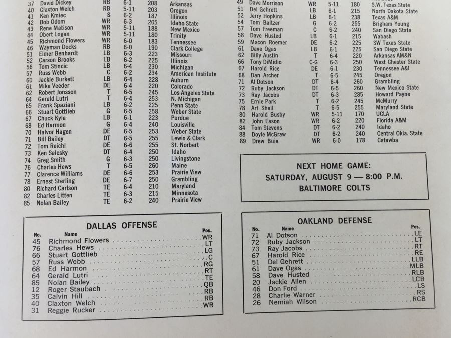 Oakland RAIDERS vs Dallas COWBOYS ROOKIE GAME July 21, 1969 Official Program 'Roger Staubach' 'John Madden' 'Ken Stabler' [Photo 16]