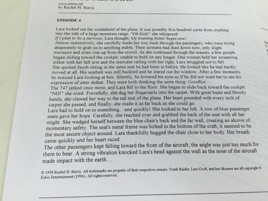 LARA'S MEMOIRS Lara Croft Tomb Raider Signed By Rachel H. Stavis Vintage 1998  [Photo 6]