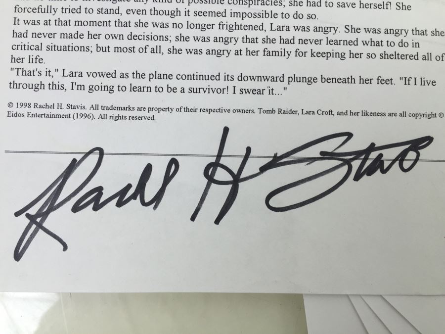 LARA'S MEMOIRS Lara Croft Tomb Raider Signed By Rachel H. Stavis Vintage 1998  [Photo 3]