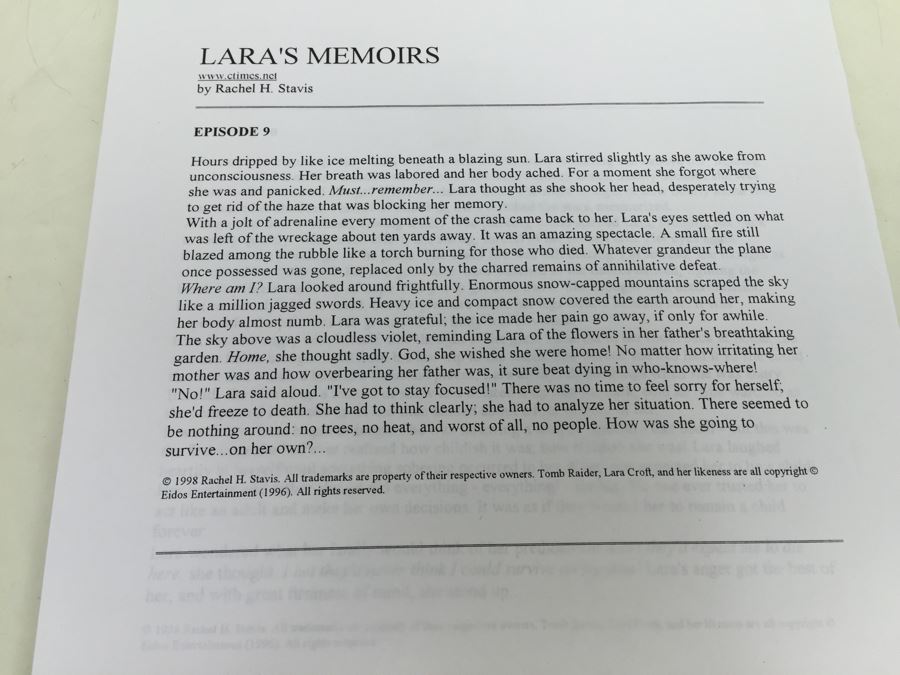 LARA'S MEMOIRS Lara Croft Tomb Raider Signed By Rachel H. Stavis Vintage 1998  [Photo 13]
