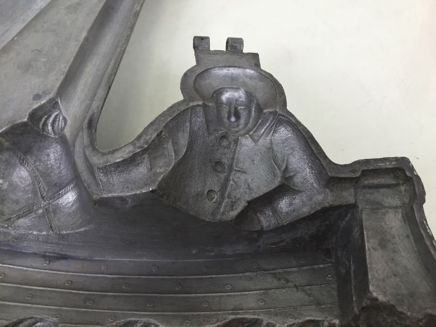 Large Vintage Pewter Ice Cream Mold Of Ship Marked CC [Photo 14]