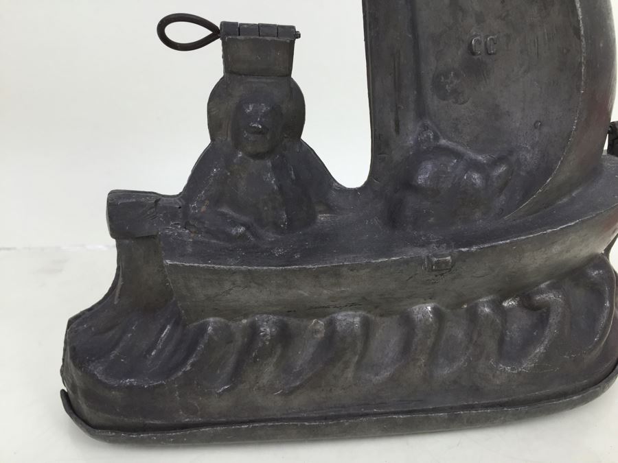 Large Vintage Pewter Ice Cream Mold Of Ship Marked CC [Photo 5]
