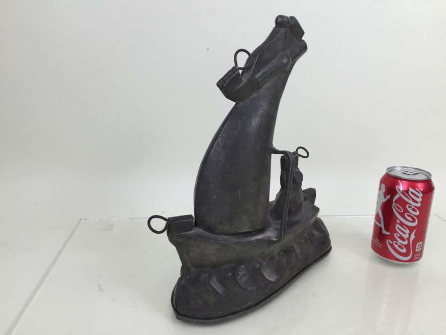 Large Vintage Pewter Ice Cream Mold Of Ship Marked CC [Photo 12]