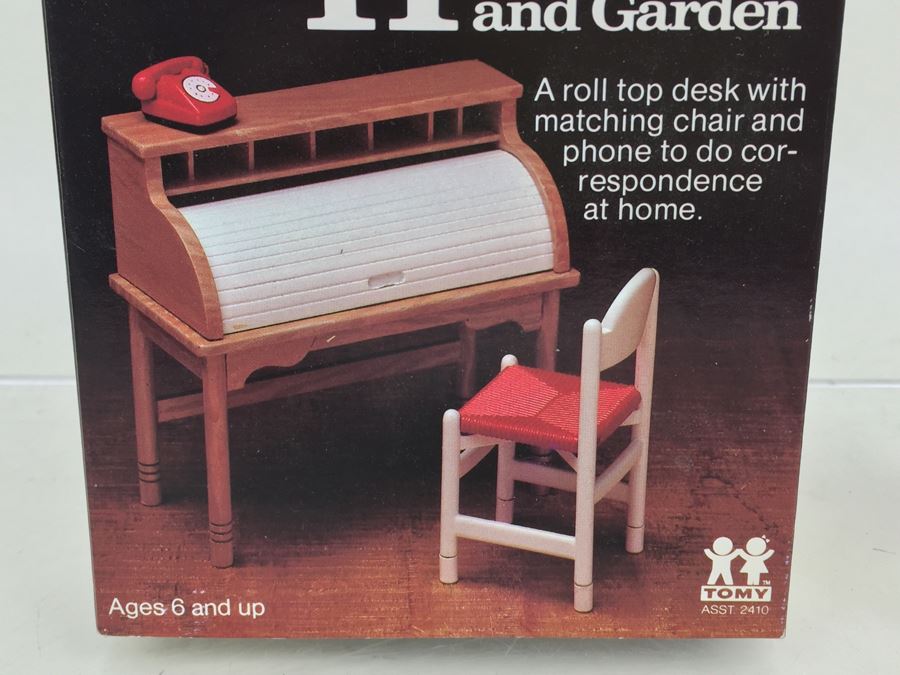 Smaller Homes And Garden Roll Top Desk With Chair And Phone TOMY 2410 New In Box Vintage [Photo 2]