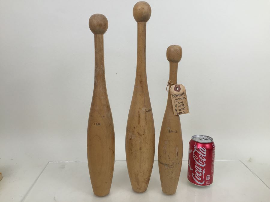 Set Of 3 Vintage Wood Juggling Pins [Photo 1]
