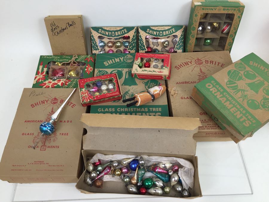 Huge Lot Of Vintage Christmas Tree Glass Ornaments In Original Boxes SHINY BRITE [Photo 1]