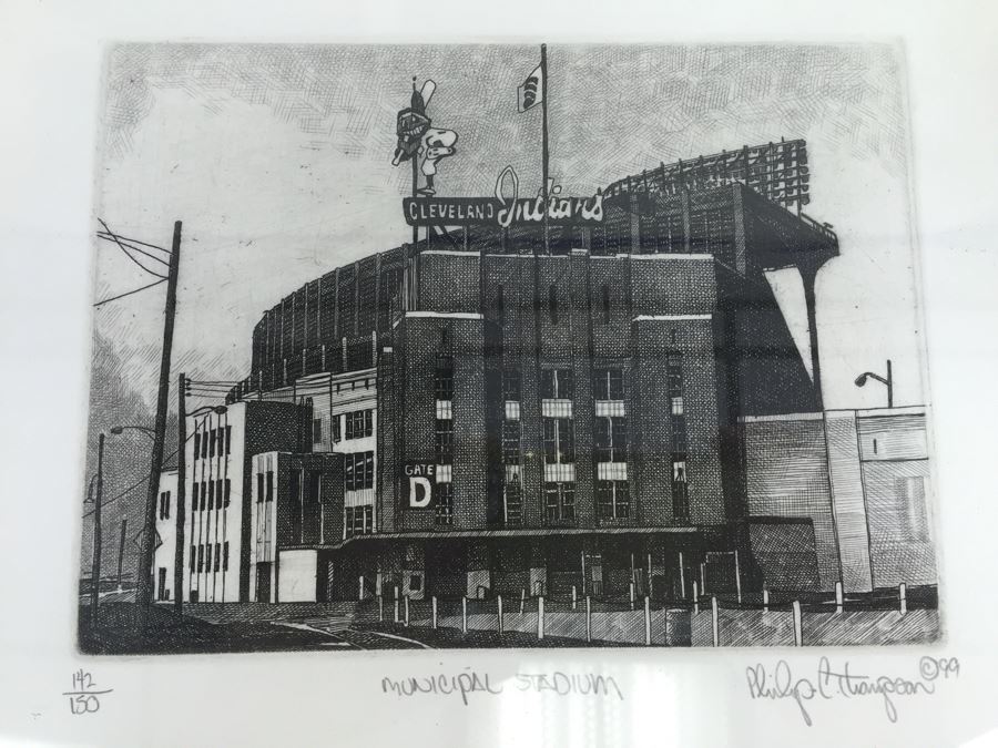 Philip C. Thompson Municipal Stadium Cleveland Indians Signed Limited Edition Lithograph 1999 142 Of 150 [Photo 2]