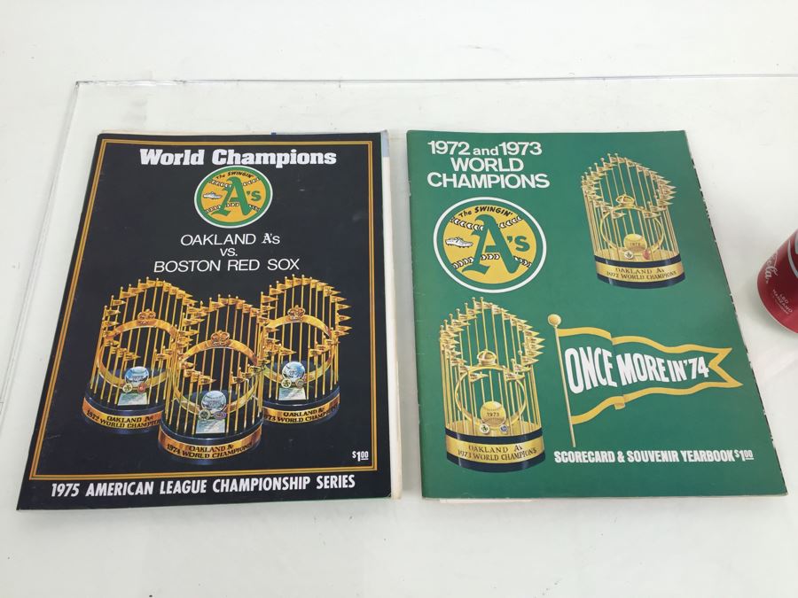 1974 1975 Oakland A's Baseball Souvenir Programs With Memo To Sportswriters And Other Papers