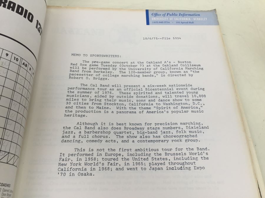 1974 1975 Oakland A's Baseball Souvenir Programs With Memo To Sportswriters And Other Papers [Photo 10]