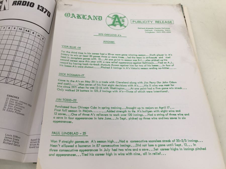 1974 1975 Oakland A's Baseball Souvenir Programs With Memo To Sportswriters And Other Papers [Photo 11]