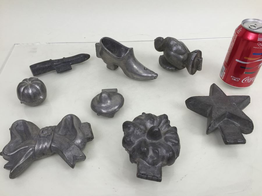 Collecton Of Vintage Pewter Ice Cream Chocolate Molds
