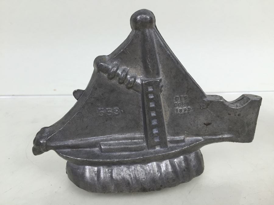 Collecton Of Vintage Pewter Ice Cream Chocolate Molds E & CO NY Eppelsheimer Zeppelin Submarine Sailboat [Photo 12]
