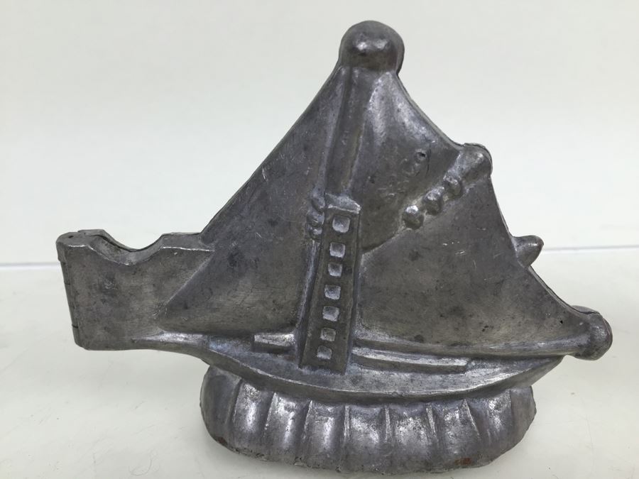 Collecton Of Vintage Pewter Ice Cream Chocolate Molds E & CO NY Eppelsheimer Zeppelin Submarine Sailboat [Photo 11]
