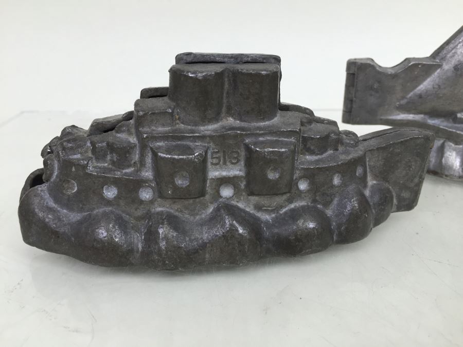 Collecton Of Vintage Pewter Ice Cream Chocolate Molds E & CO NY Eppelsheimer Zeppelin Submarine Sailboat [Photo 4]