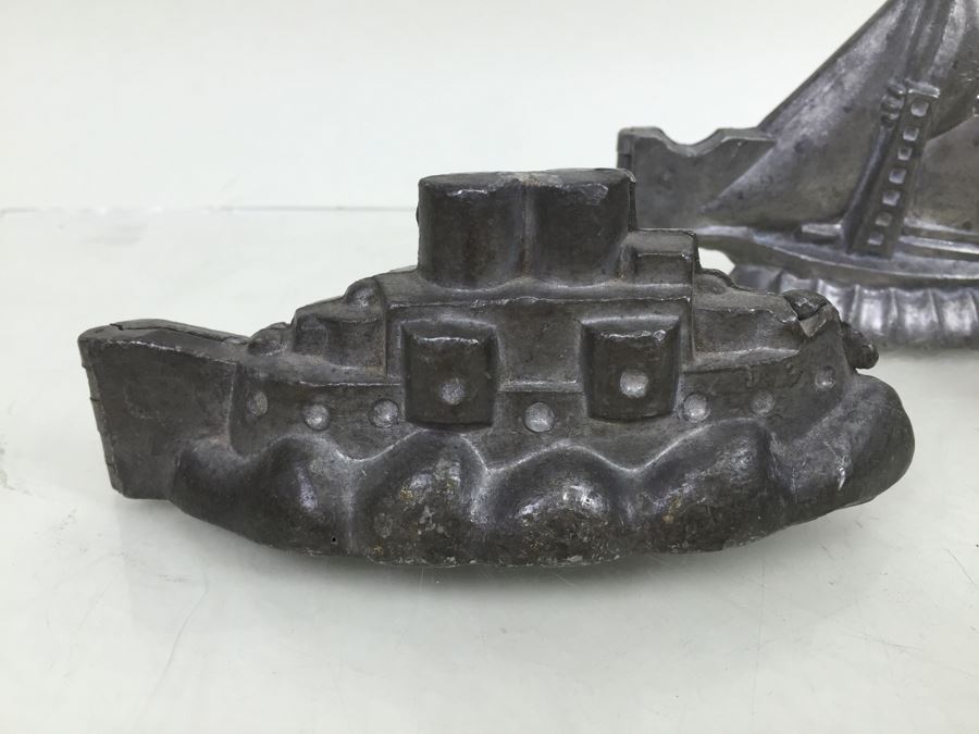 Collecton Of Vintage Pewter Ice Cream Chocolate Molds E & CO NY Eppelsheimer Zeppelin Submarine Sailboat [Photo 5]