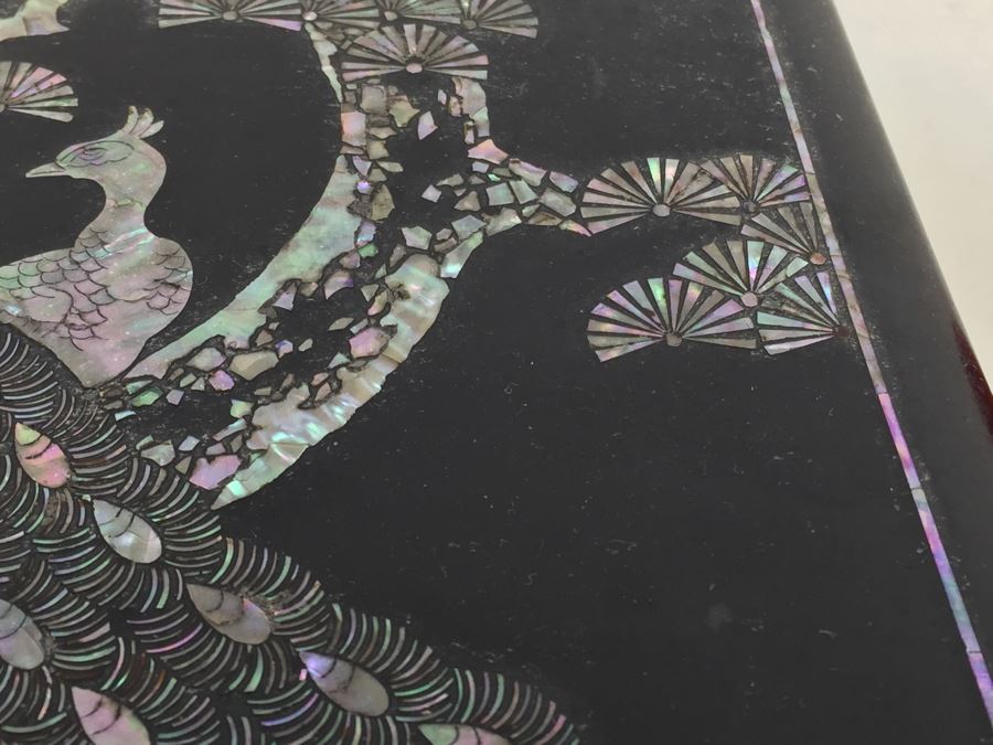 Asian Laquer Jewelry Box With Mother Of Pearl Inlay Bird Motif [Photo 9]
