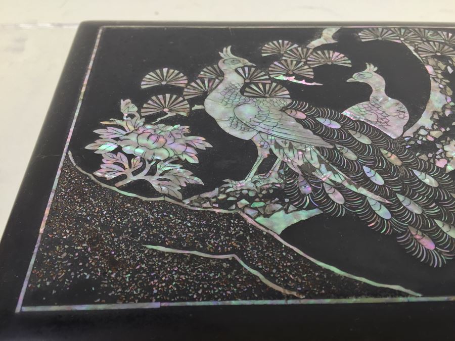 Asian Laquer Jewelry Box With Mother Of Pearl Inlay Bird Motif [Photo 6]