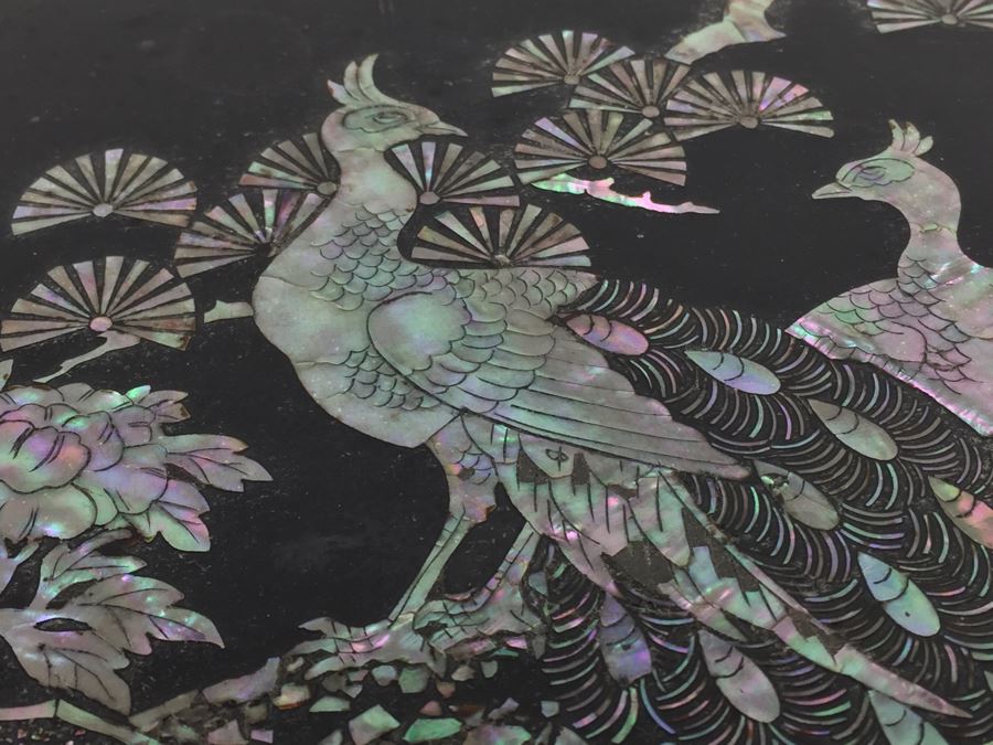 Asian Laquer Jewelry Box With Mother Of Pearl Inlay Bird Motif [Photo 7]