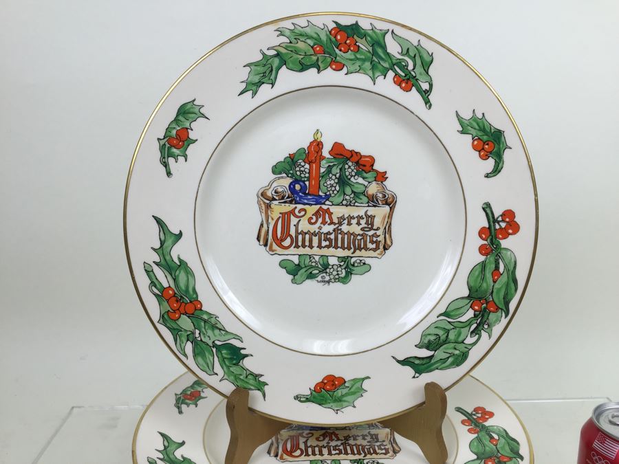 JUST ADDED - (15) Merry Christmas Dinner Plates By Walter R. Duff Made In England Issued By Fondeville New York [Photo 3]