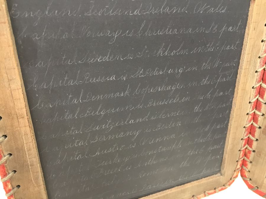 Vintage Two Panel Slate Chalkboard Laced Four Sides Folding  [Photo 7]