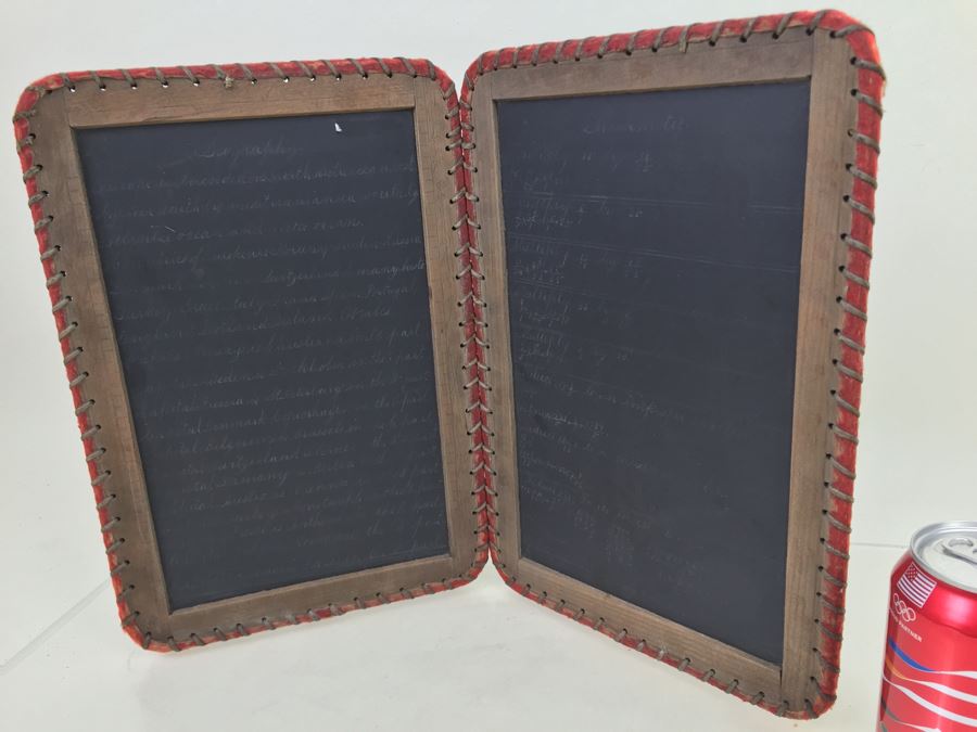 Vintage Two Panel Slate Chalkboard Laced Four Sides Folding  [Photo 12]