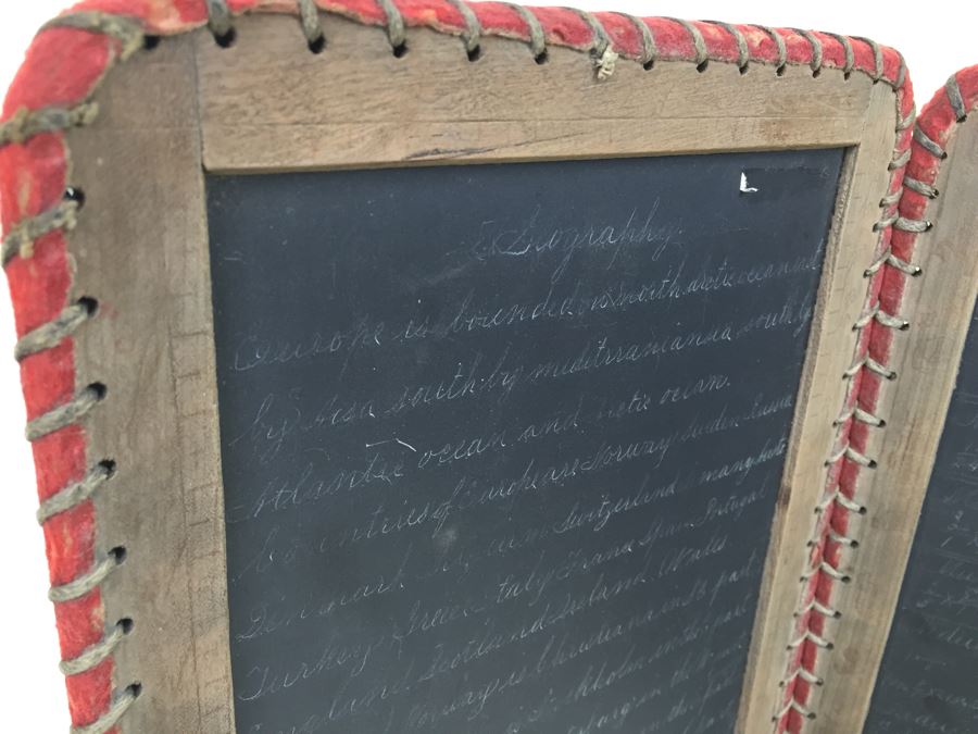 Vintage Two Panel Slate Chalkboard Laced Four Sides Folding  [Photo 2]