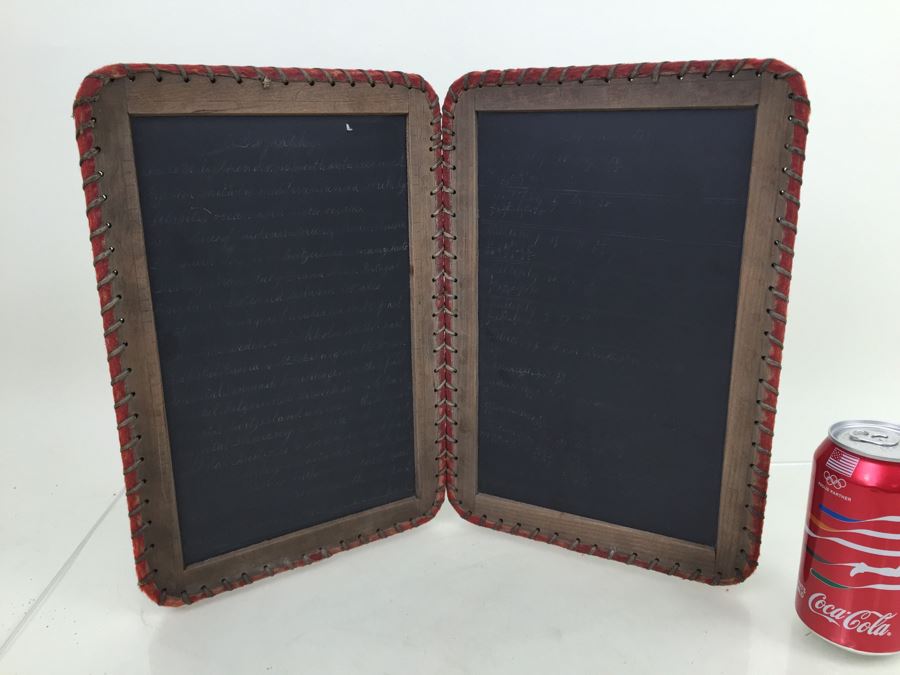 Vintage Two Panel Slate Chalkboard Laced Four Sides Folding 