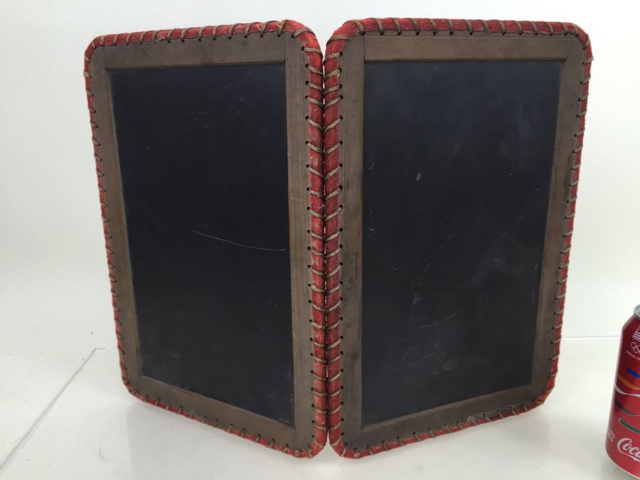 Vintage Two Panel Slate Chalkboard Laced Four Sides Folding  [Photo 13]