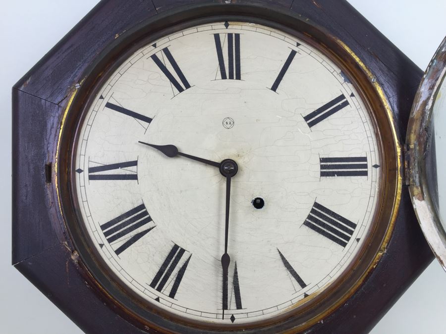Vintage Seth Thomas Drop Octagon School House Wall Clock With Key [Photo 2]