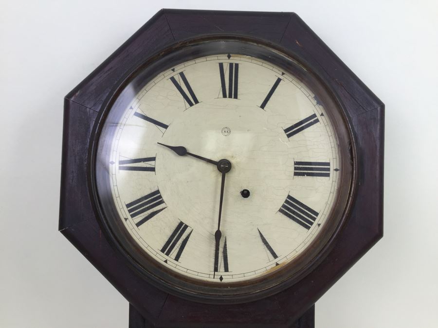 Vintage Seth Thomas Drop Octagon School House Wall Clock With Key [Photo 4]
