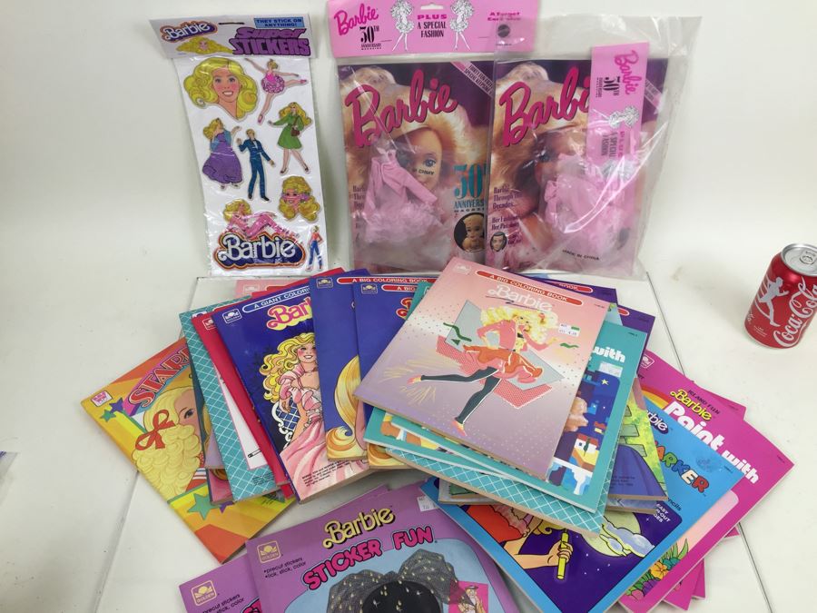 Huge Collection Of Barbie Items Including Sticker Fun Books, Coloring Books, Super Stickers And 30th Anniversay Barbie Magazine And Clothes [Photo 1]
